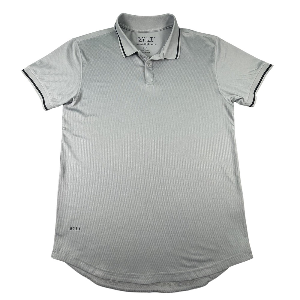 BYLT Polo Shirt Mens Medium Grey Ringer Performance Plus Short Sleeve Athletic